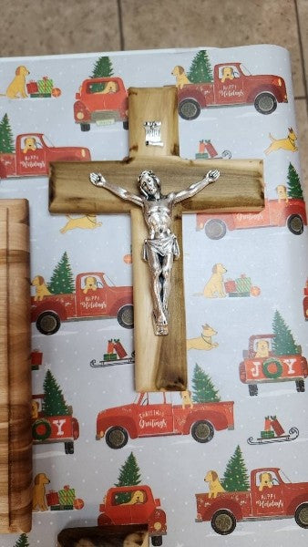 Small Poplar Cross, Pewter Silver Jesus/INRI