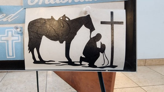 praying cowboy sticker medium